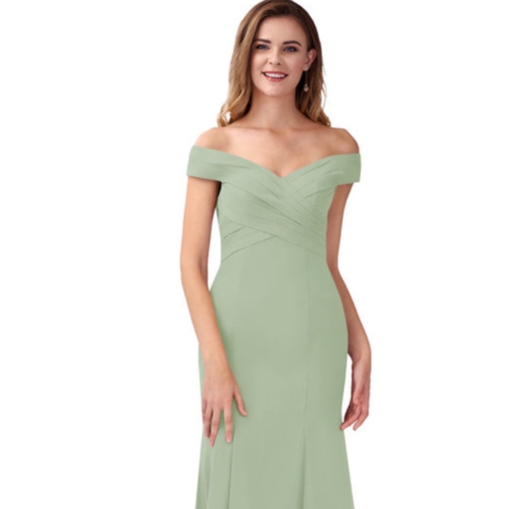 Azazie, Dusty Sage Bridesmaid dress, with custom slit.